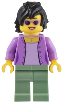 LEGO 1950s Diner Patron - Female, Medium Lavender Jacket, Sand Green Legs, Black Hair set