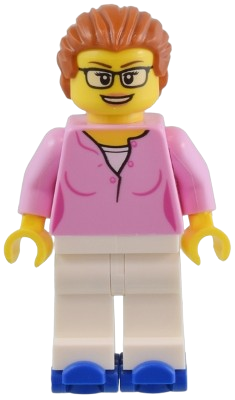 LEGO 1950s Diner Waitress - Bright Pink Top, White Legs, Dark Orange Hair, Blue Roller Skates set