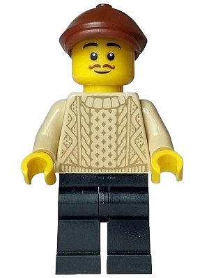 LEGO Painter - Male Artist, Tan Knit Cable Sweater, Black Legs, Reddish Brown Flat Cap set