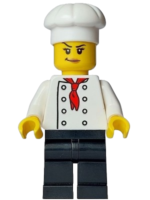 LEGO Bistro Chef - Female, White Torso with 8 Buttons, Black Legs, White Chef Toque set