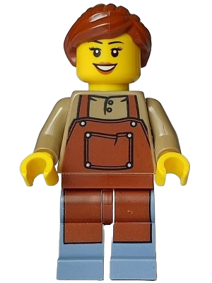 LEGO Florist - Female, Reddish Brown Apron, Sand Blue Legs, Reddish Brown Hair Ponytail (Fleuriste Laurette) set