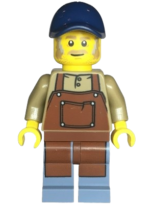 LEGO Snack Shack Vendor - Male, Dark Tan Top with Reddish Brown Apron, Sand Blue Legs, Dark Blue Cap set