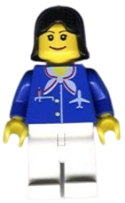 LEGO Airport - Blue with Scarf, Black Female Hair, Wide Smile and Eyebrows minifigure