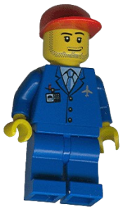 LEGO Airport - Blue 3 Button Jacket & Tie, Red Cap, Blue Legs, Orange Vest minifigure