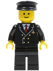 LEGO Airport - Pilot with Red Tie and 6 Buttons, Black Legs, Black Hat, Standard Grin minifigure