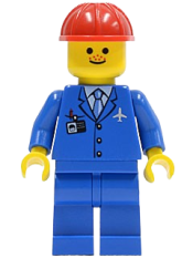 LEGO Airport - Blue 3 Button Jacket & Tie, Red Construction Helmet, Freckles minifigure