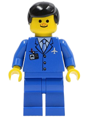 LEGO Airport - Blue 3 Button Jacket & Tie, Black Male Hair, Freckles minifigure