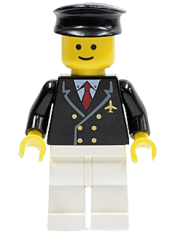 LEGO Airport - Pilot with Red Tie and 6 Buttons, White Legs, Black Hat, Standard Grin minifigure