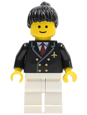 LEGO Airport - Pilot with Red Tie and 6 Buttons, White Legs, Black Ponytail Hair, Standard Grin minifigure