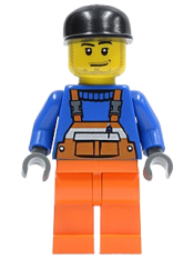 LEGO Overalls with Safety Stripe Orange, Orange Legs, Black Cap, Smirk and Stubble Beard minifigure