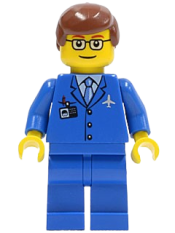 LEGO Airport - Blue 3 Button Jacket & Tie, Reddish Brown Male Hair, Glasses with Thin Eyebrow minifigure
