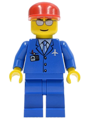 LEGO Airport - Blue 3 Button Jacket & Tie, Red Cap, Silver Sunglasses with Thin Smile minifigure