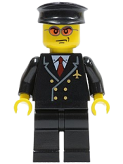 LEGO Airport - Pilot with Red Tie and 6 Buttons, Black Legs, Black Hat, Orange Sunglasses minifigure