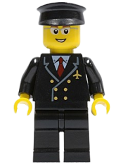LEGO Airport - Pilot with Red Tie and 6 Buttons, Black Legs, Black Hat, Glasses and Open Smile minifigure
