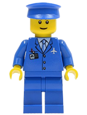 LEGO Airport - Blue 3 Button Jacket and Tie, Blue Hat, Blue Legs (Undetermined Eyebrows) minifigure