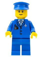 LEGO Airport - Blue 3 Button Jacket and Tie, Blue Hat, Blue Legs, Reddish Brown Eyebrows minifigure