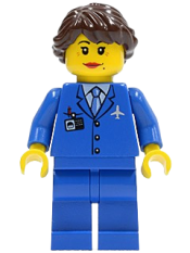 LEGO Airport - Blue 3 Button Jacket & Tie, Dark Brown Hair Ponytail Long French Braided minifigure