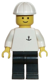 LEGO Boat Worker - Torso with Anchor, Black Legs, White Construction Helmet minifigure