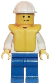 LEGO Boat Worker - Torso with Anchor, Blue Legs, White Construction Helmet, Life Jacket minifigure