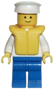 LEGO Boat Worker - Torso with Anchor, Blue Legs, White Hat, Life Jacket minifigure