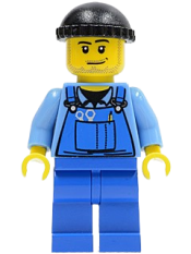 LEGO Overalls with Tools in Pocket Blue, Black Knit Cap, Smirk and Stubble Beard minifigure