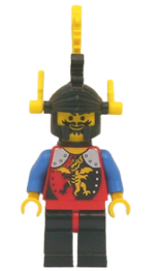 LEGO Dragon Knights - Knight 2, Black Legs with Red Hips, Black Dragon Helmet, Yellow Plumes, Black Plastic Cape minifigure