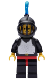 LEGO Breastplate - Black, Black Legs with Red Hips, Black Grille Helmet, Blue Plume, Black Plastic Cape minifigure