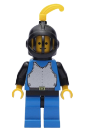 LEGO Breastplate - Blue with Black Arms, Blue Legs with Black Hips, Black Grille Helmet, Yellow Feather, Black Plastic Cape minifigure