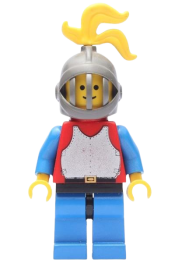 LEGO Breastplate - Red with Blue Arms, Blue Legs with Black Hips, Dark Gray Grille Helmet, Yellow Plume minifigure