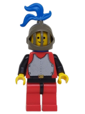 LEGO Breastplate - Red with Black Arms, Red Legs with Black Hips, Dark Gray Grille Helmet, Blue Plume, Blue Plastic Cape minifigure