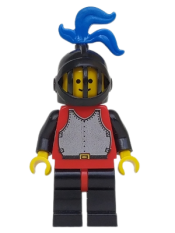 LEGO Breastplate - Red with Black Arms, Black Legs with Red Hips, Black Grille Helmet, Blue Plume minifigure