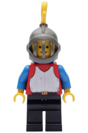 LEGO Breastplate - Red with Blue Arms, Black Legs, Dark Gray Grille Helmet, Yellow Plume, Blue Plastic Cape minifigure