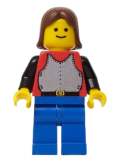 LEGO Breastplate - Red with Black Arms, Blue Legs, Brown Female Hair (6041) minifigure