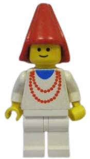 LEGO Maiden with Necklace - White Legs, Red Cone Hat minifigure