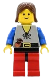 LEGO Peasant - Red Legs with Black Hips, Brown Female Hair minifigure