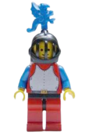 LEGO Breastplate - Red with Blue Arms, Red Legs with Black Hips, Black Grille Helmet, Blue Dragon Plume minifigure