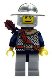 LEGO Fantasy Era - Crown Knight Scale Mail with Chest Strap, Helmet with Broad Brim, Dual Sided Head, Dark Bluish Gray Legs Quiver minifigure