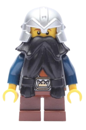 LEGO Fantasy Era - Dwarf, Black Beard, Metallic Silver Helmet with Studded Bands, Dark Blue Arms minifigure