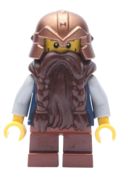 LEGO Fantasy Era - Dwarf, Dark Brown Beard, Copper Helmet with Studded Bands, Sand Blue Arms, Vertical Cheek Lines minifigure