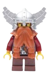 LEGO Fantasy Era - Dwarf, Dark Orange Beard, Metallic Silver Helmet with Wings, Dark Red Arms minifigure