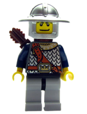 LEGO Fantasy Era - Crown Knight Scale Mail with Chest Strap, Helmet with Broad Brim, Dual Sided Head, Light Bluish Gray Legs, Quiver minifigure