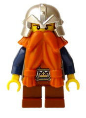 LEGO Fantasy Era - Dwarf, Dark Orange Beard, Metallic Silver Helmet with Studded Bands, Dark Blue Arms, Pale Brown Beard minifigure