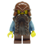 LEGO Fantasy Era - Dwarf, Dark Brown Beard, Copper Helmet with Studded Bands, Sand Blue Arms, Smirk minifigure