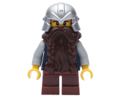 LEGO Fantasy Era - Dwarf, Dark Brown Beard, Metallic Silver Helmet with Studded Bands, Sand Blue Arms minifigure