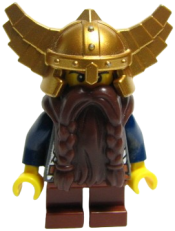 LEGO Fantasy Era - Dwarf, Dark Brown Beard, Metallic Gold Helmet with Wings, Dark Blue Arms minifigure