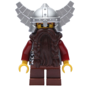 LEGO Fantasy Era - Dwarf, Dark Brown Beard, Metallic Silver Helmet with Wings, Dark Red Arms minifigure