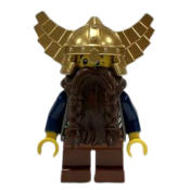 LEGO Fantasy Era - Dwarf, Dark Brown Beard, Metallic Gold Helmet with Wings, Dark Blue Arms, Dual Sided Head minifigure