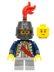 LEGO Red Sash, Helmet Closed, Light Bluish Gray Legs Short, Black Eyebrows minifigure