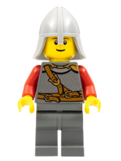 LEGO Kingdoms - Lion Knight Scale Mail with Chest Strap and Belt, Helmet with Neck Protector, Reddish Brown Eyebrows, Thin Grin minifigure