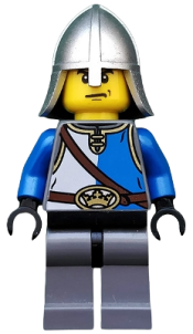 LEGO Castle - King's Knight Blue and White with Chest Strap and Crown Belt, Helmet with Neck Protector, Angry Eyebrows and Scowl minifigure